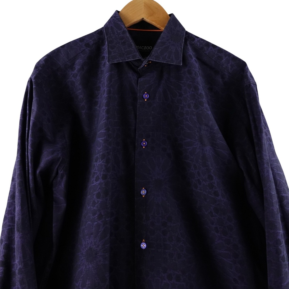 Maceoo Luxor Starboy Blue Abstract Embroidered Button Down Dress Shirt 4L